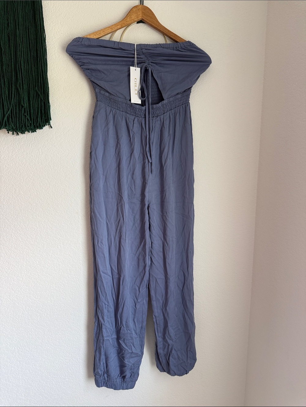 Gilli Off-Shoulder Tie-Front Jumpsuit in Slate Blue - Picture 9 of 11